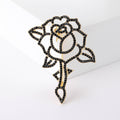 Black Openwork Stemmed Rose Brooch with Gold Tone Outline view 6