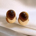 Brown Cabochon Round Gold Tone Stud Earrings Jewelry Design view 1