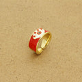 Gold Tone Wide Enamel Hamsa Evil Eye Adjustable Rings in Five Colors view 4