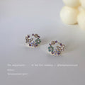 Gold Tone Multicolor Stone Floral Wreath Stud Earrings view 4