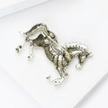Filigree Crystal Horse Brooch In Silver And Antique Gold view 4