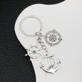 Antique Silver Anchor Ship Wheel and Compass Nautical Charm Keychain view 4