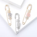 Flower Safety Pin Brooch Cat Eye Rhinestone Grey White Pink view 1