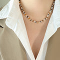 Disc Bead Necklace White Black Tiger Eye Amber Gold Accents view 6