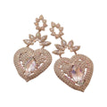 Crystal Heart and Flower Statement Drop Earrings With Leaf Details view 5