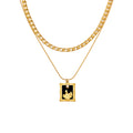 Double Layer Curb Snake Chain Enamel Square Pendant Necklace view 5
