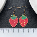 Glossy Red Strawberry Metal Hook Dangle Earring Pair view 3