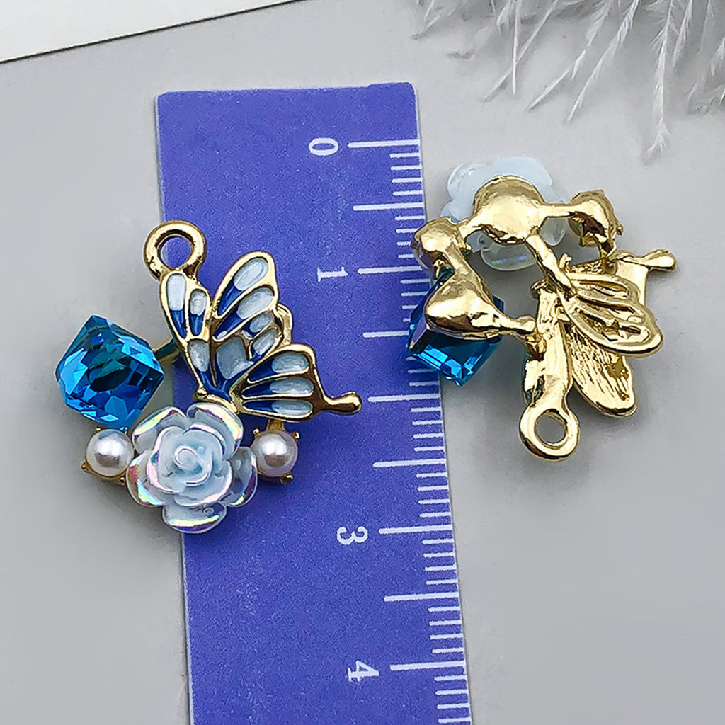 Pearl Rhinestone Zinc Alloy Butterfly Charm Pendant for DIY Necklace Bracelet Earrings