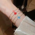 Gold Chain Five-Petal Flower Bracelet Blue White Red Pink view 3