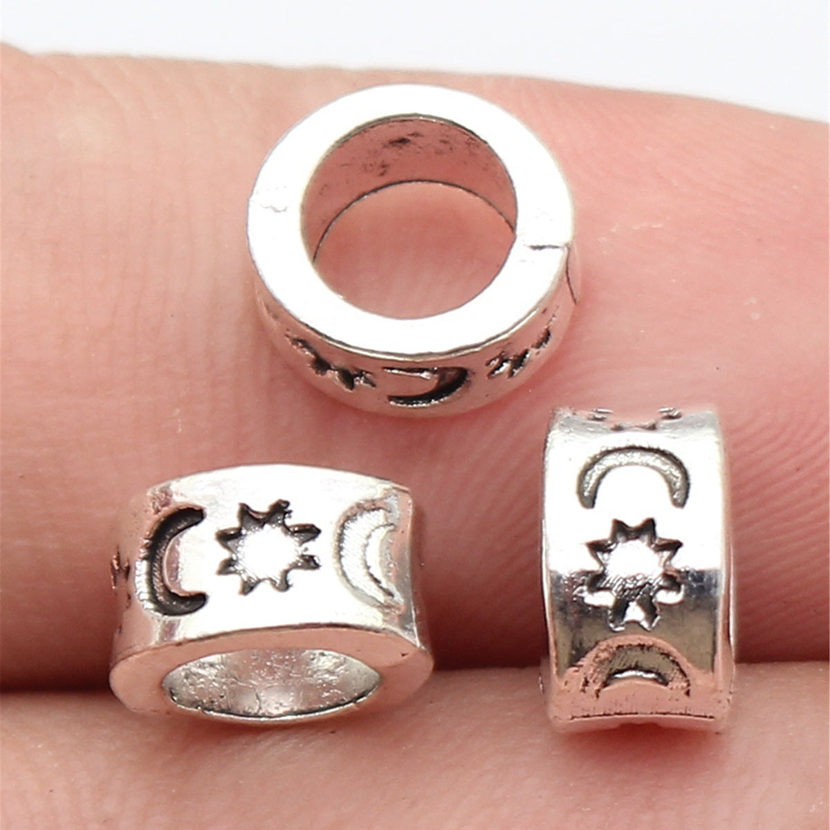 8.9x8x5.2mm 0.84g Antique Silver Zinc Alloy Sun Moon Pattern Large Hole Spacer Beads for DIY Bracelets