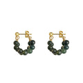 Gold Tone Dark Green Beaded Small Hoop Drop Earrings view 5
