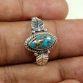 Turquoise-Like Marquise Leaf Ring In Antiqued Silver Tone view 3