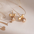 Gold Bow Champagne Pearl Look Delicate Small Stud Earrings view 6