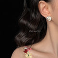 Silver Camellia Flower Stud Earrings Cream Petal Pearl view 2