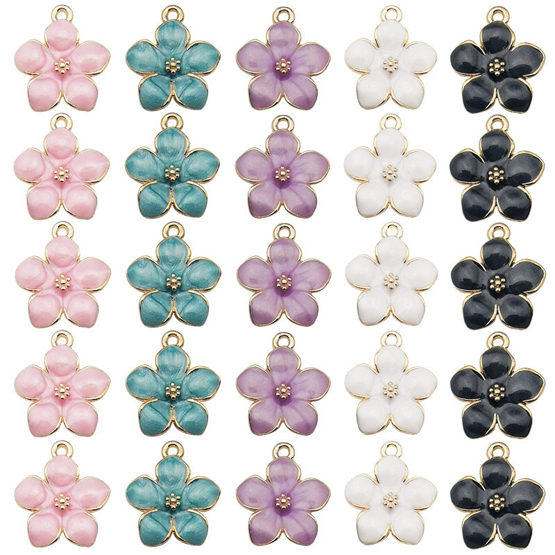 K Gold Tone Enamel Zinc Alloy Sakura Flower Charm Pendant for DIY Earrings Bracelet