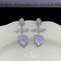 Silver Tone Clear Stone Bar Lavender Heart Drop Stud Earrings view 1