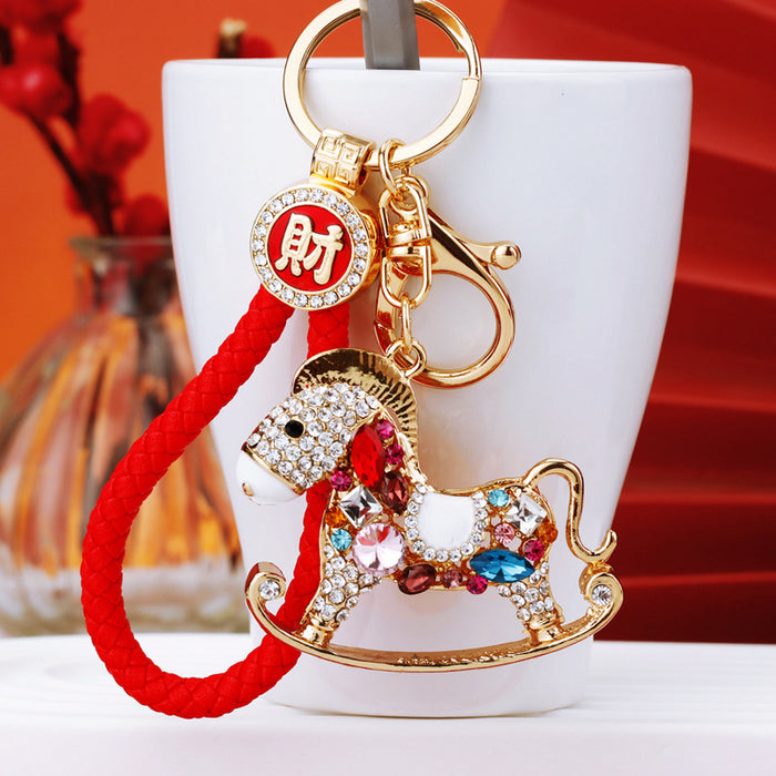 Jeweled Rocking Horse and Winged Horse Keychains with Braided Loops