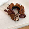 Brown Ruffle Fabric Hair Tie Leopard Print Bear Pom Accent view 6
