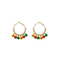 Gold Hoop Earrings Colorful Jingle Bells Bead Accents view 1