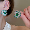 Blue Green Crystal Floral Stud Earrings Fashion Jewelry view 4