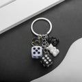 Black White Dice Bear and Moon Resin Metal Keychain view 4