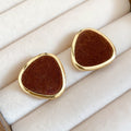 Velvet Triangle Stud Earrings In Brown And Deep Red view 2
