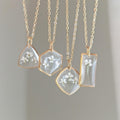 Gold Tone Clear Resin White Flower Geometric Pendant Necklace view 1