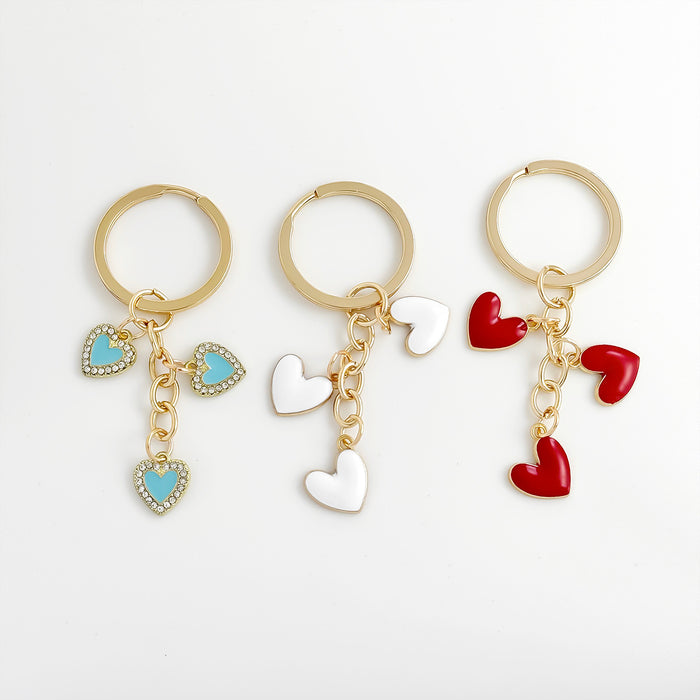Enamel Heart Charm Keychain With Gold Tone Split Ring