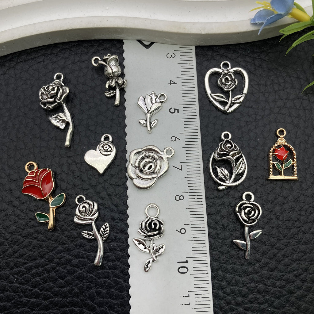 Enamel Zinc Alloy Rose Flower Charm Pendant for DIY Earring Bracelet Necklace Keychain