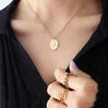 Gold Oval Rose Engraved Pendant Necklace Curb Chain view 1