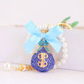 Rhinestone Money Bag Keychain With Bow, Pearl Strand And Eiffel Tower Charm view 2