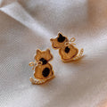 Brown Cat And Crystal Bow Gold Tone Drop Stud Earrings view 2