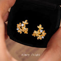 Gold Tone Osmanthus Flower Cluster Clear Stone Stud Earrings view 1