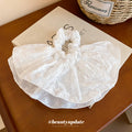 White Eyelet Embroidered Fabric Oversized Bow Ponytail Scrunchie view 4