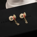 Gold Fortune Bag Crystal Look Chain Drop Stud Earrings view 4