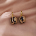 Leopard Print Round Bead Gold Small Huggie Earrings view 4