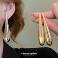 Long Teardrop Metal Stud Earrings In Two Tones Statement Jewelry view 2