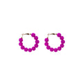 Fuchsia and Purple Wrapped Bead Round Hoop Earrings view 6