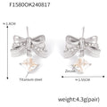 Gold Steel Textured Bow Square Zircon Drop Stud Earrings view 6