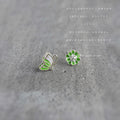 Silver Green Butterfly Flower Mismatched Stud Earrings view 4