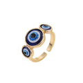 Gold Tone Triple Blue Evil Eye Adjustable Open Ring view 4