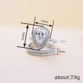 Pear-Shaped Clear Solitaire Double-Halo Two-Ring Set Silver Tone view 4