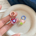 Colorful Heart Charm Hoop Earrings Fashion Jewelry view 3