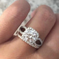 Silver Tone Round Crystal Halo Two Piece Ring Set Statement Jewelry view 1