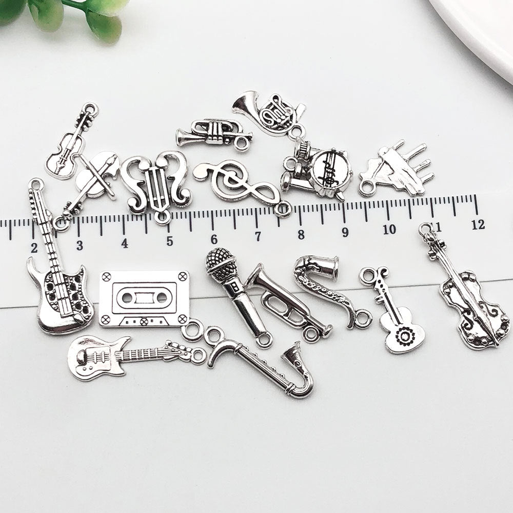 Antique Silver Zinc Alloy Saxophone Violin Music Note Charm Pendant for DIY Jewelry Making