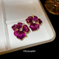 Purple Enamel Flower Stud Earrings With Crystal Centers view 2