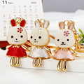 Enamel Princess Dress Rabbit Keychains in Three Pictured Colors view 1