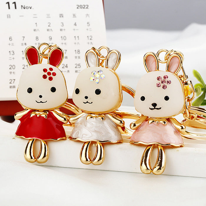 Enamel Princess Dress Rabbit Keychains in Three Pictured Colors