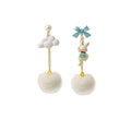Two Rabbit Cloud Bow and Pom Pom Asymmetrical Earrings view 6