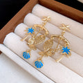 Tropical Starfish Palm Tree and Shell Dangle Earrings view 7